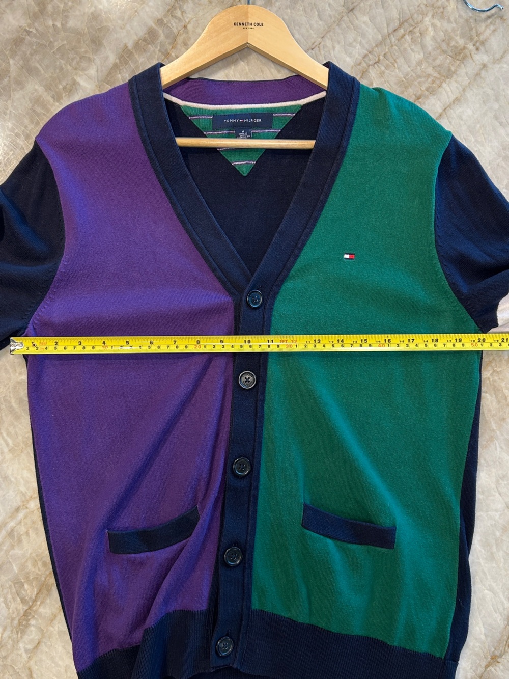 Tommy Hilfiger 100% Cotton Color Block (Purple, Green) Cardigan Sweater Men's M - Picture 4 of 5